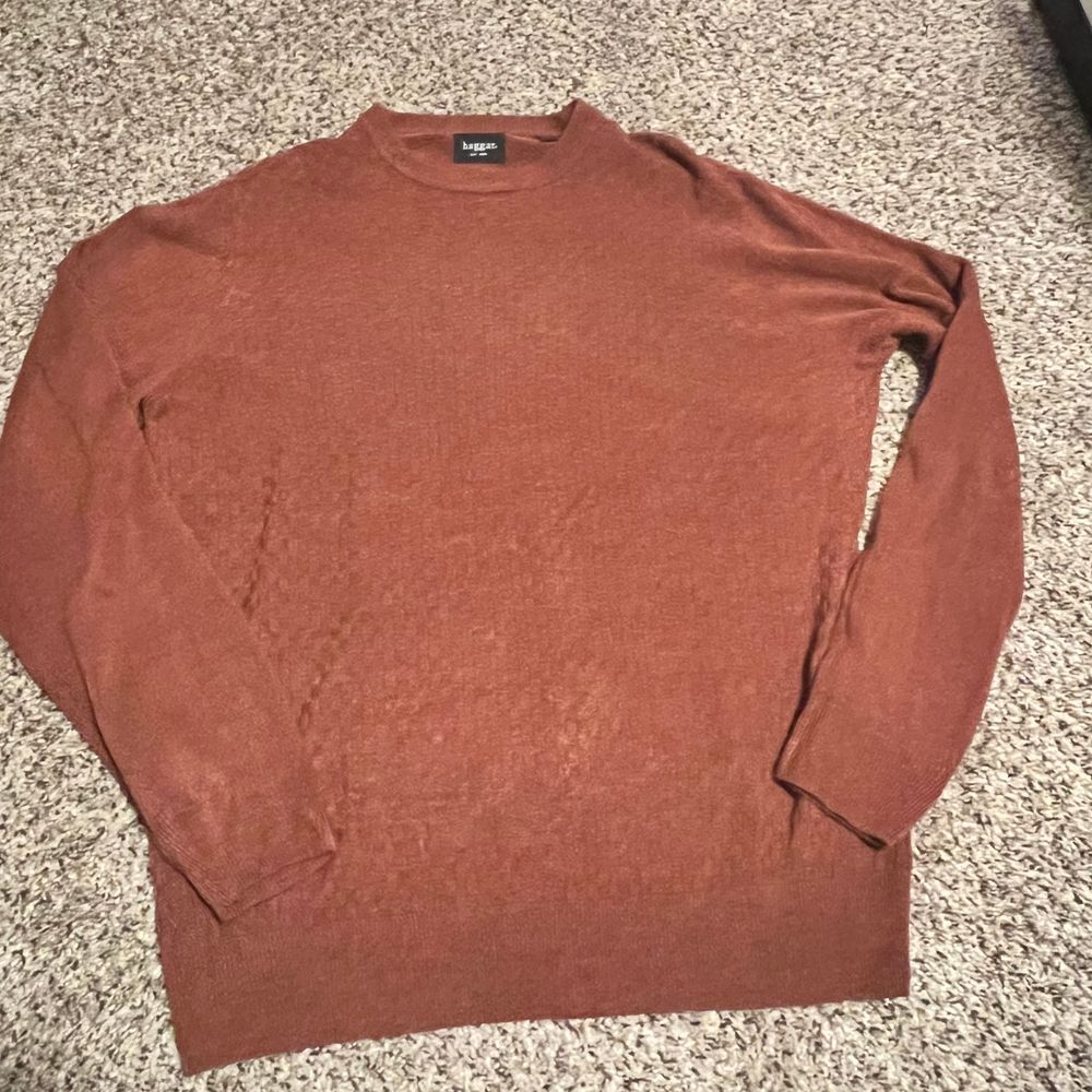 Haggar Classic Rust Brown Crewneck Sweater Casual Knit Pullover